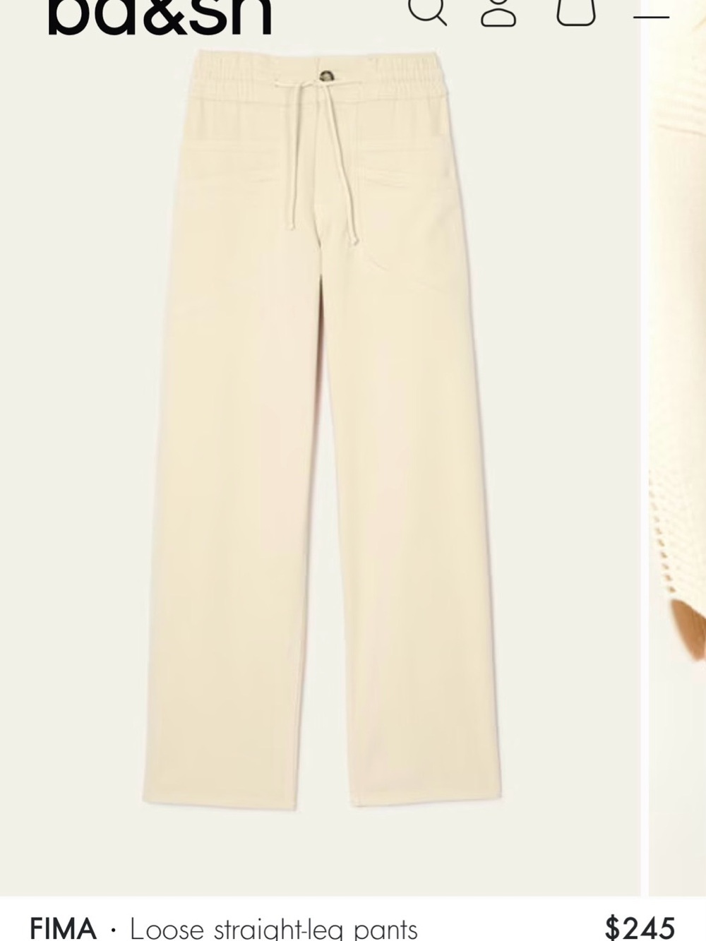 BA&SH FIMA Loose Straight-Leg Pants in Cream sz34